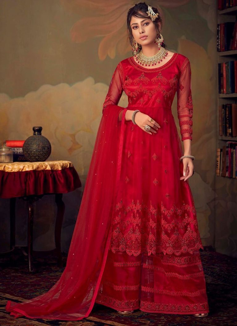 Wonderful Red Color Gharara Suit