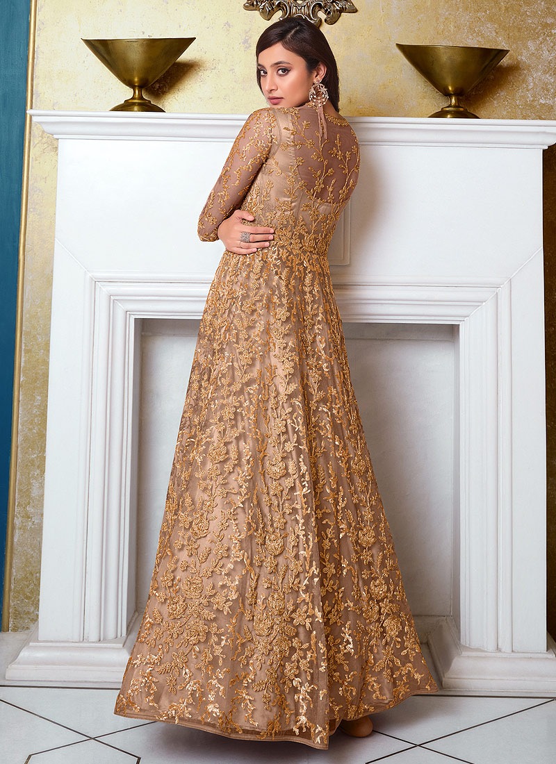 Beige and Gold Heavy Designer Embroidered Lehenga/Pant Style Anarkali Suit  - Indian Heavy Anarkali Lehenga Gowns Sharara Sarees Pakistani Dresses in  USA/UK/Canada/UAE - IndiaBoulevard