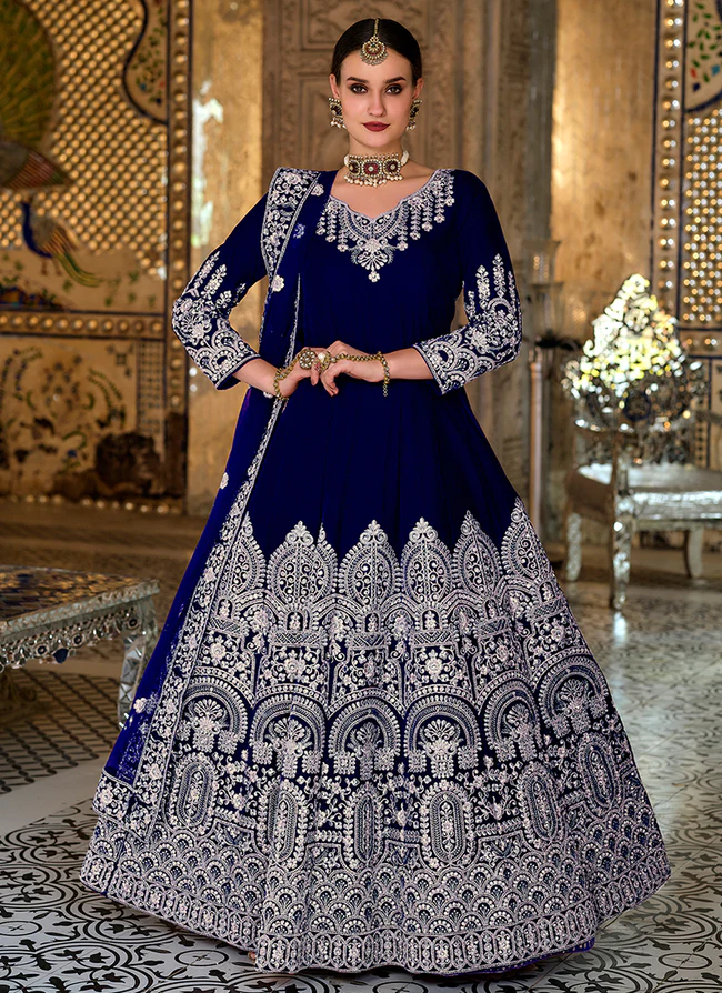 Stylish Royal Blue Five Star Net Designer Anarkali Suit