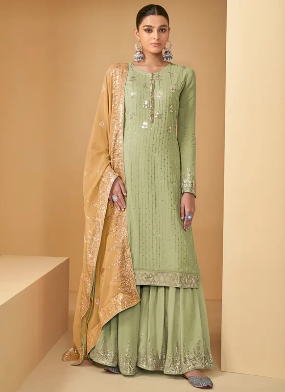 Festive Yellow Embroidered Suit with Printed Gharara