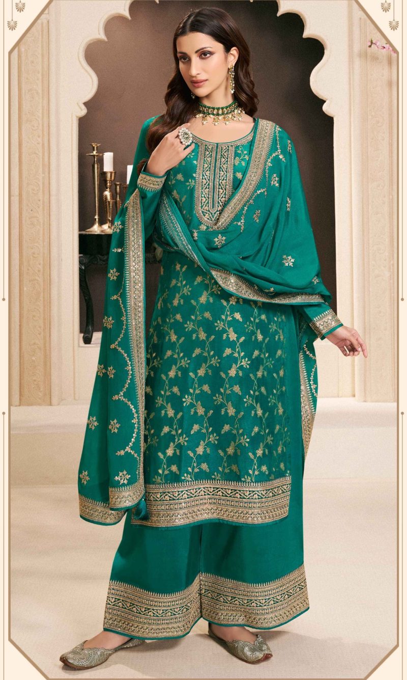 Dark Green Heavy Golden Embroidered Pakistani Palazzo Suit. - Indian Heavy  Anarkali Lehenga Gowns Sharara Sarees Pakistani Dresses in  USA/UK/Canada/UAE - IndiaBoulevard