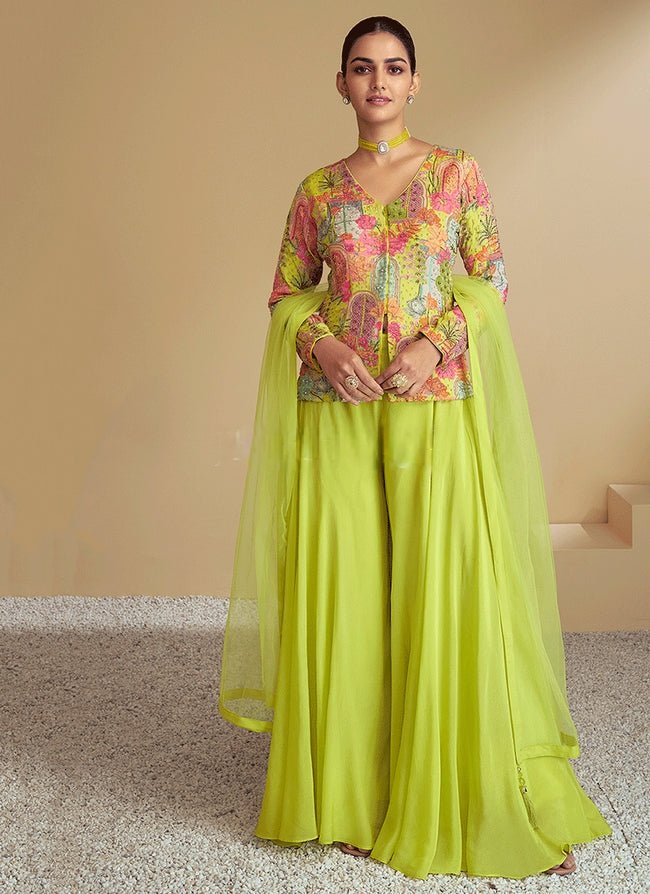 Lime Green Embroidered Stylish Designer Sharara Suit. - Indian Heavy  Anarkali Lehenga Gowns Sharara Sarees Pakistani Dresses in  USA/UK/Canada/UAE - IndiaBoulevard