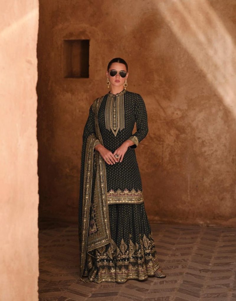 Black Golden Heavy Embroidered Pakistani Gharara Suit. - Indian Heavy  Anarkali Lehenga Gowns Sharara Sarees Pakistani Dresses in  USA/UK/Canada/UAE - IndiaBoulevard