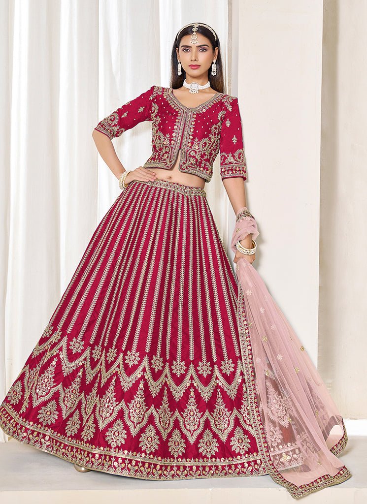 Rani Pink Heavy Embroidered Wedding Lahenga Choli.