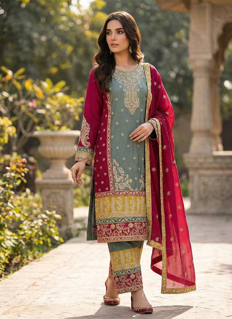 Grey And Maroon Heavy Embroidered Stylish Partywear Pant Dress.
