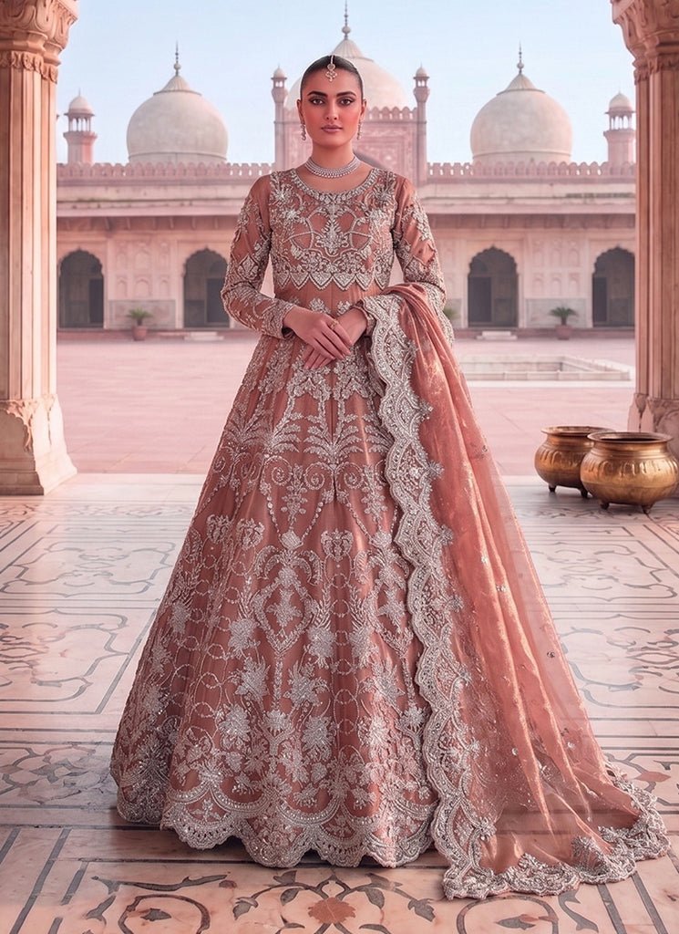 Peach Heavy Embroidered Anarkali Gown Dress.