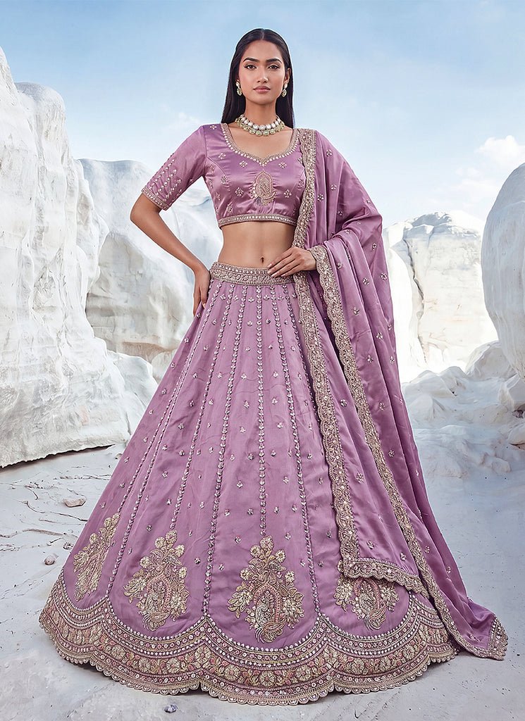 Lavender Heavy Embroidered Festive/ Partywear Lehenga Choli