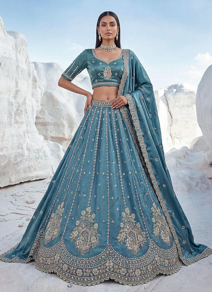 Blue Heavy Embroidered Festive/ Partywear Lehenga Choli