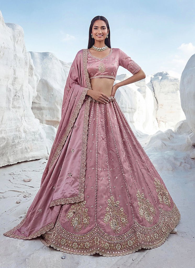 Pink Heavy Embroidered Festive/ Partywear Lehenga Choli