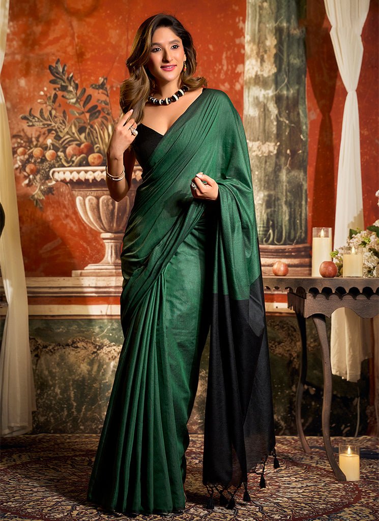 Green Festive Cotton Saree