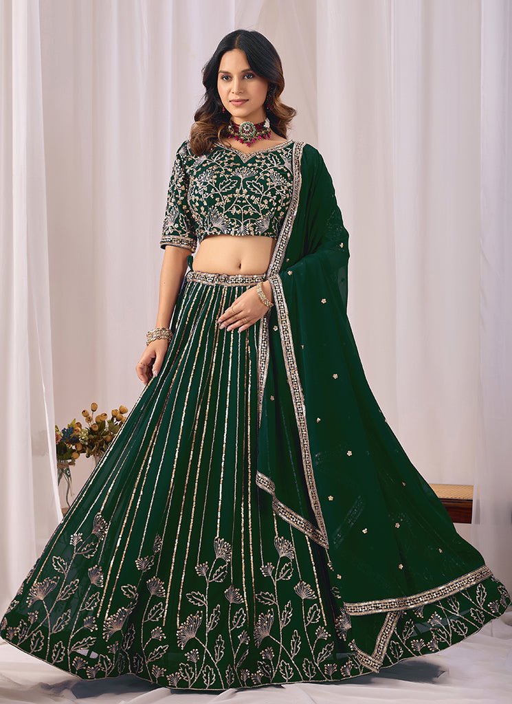 Dark Green Heavy Embroidered Georgette Lehenga Choli