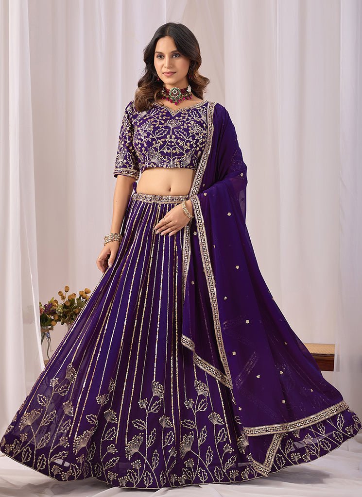 Purple Heavy Embroidered Georgette Lehenga Choli