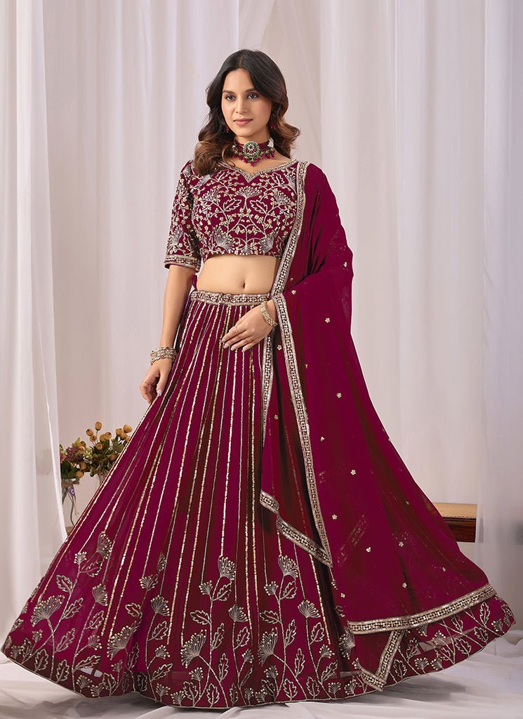 Maroon Heavy Embroidered Georgette Lehenga Choli