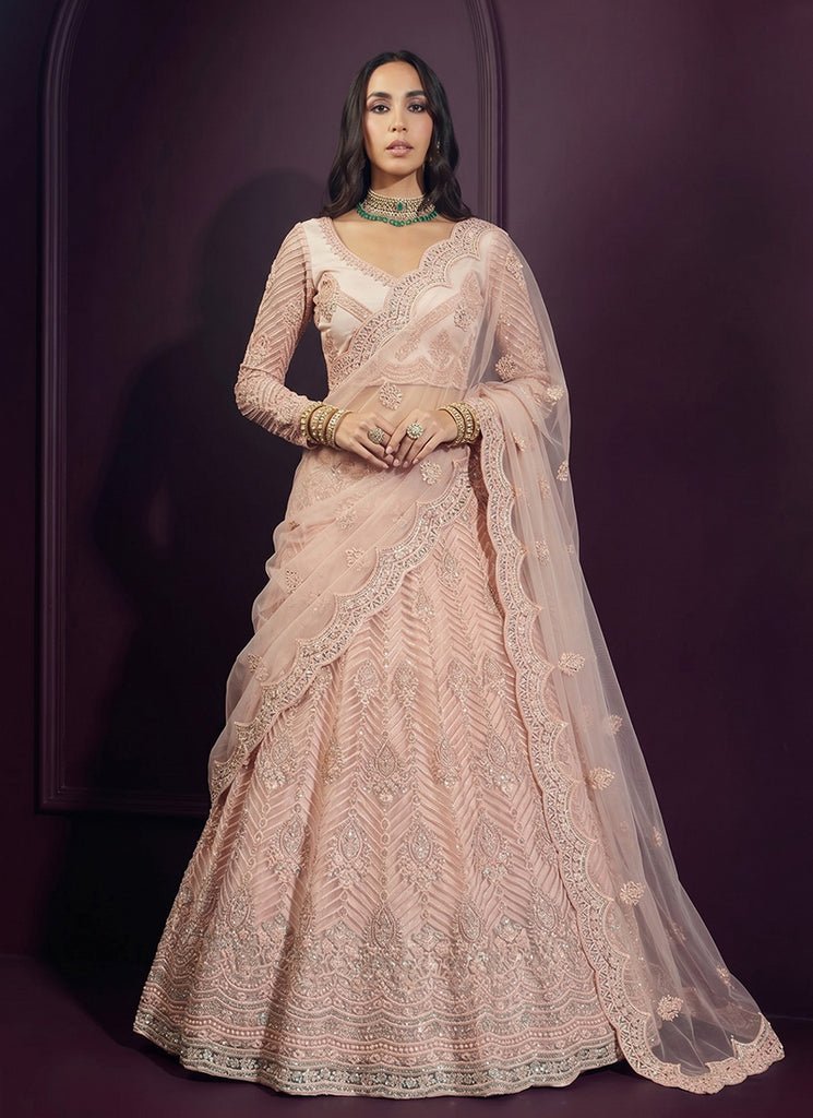 Pink Heavy Embroidered Bridal Wedding Lehenga Choli