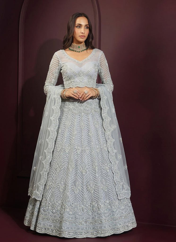 Sky Blue Heavy Embroidered Bridal Wedding Lehenga Choli