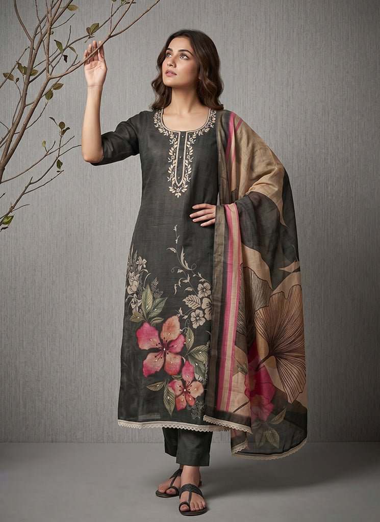 Black Floral Printed Cotton Pant/Palazzo Style Dress