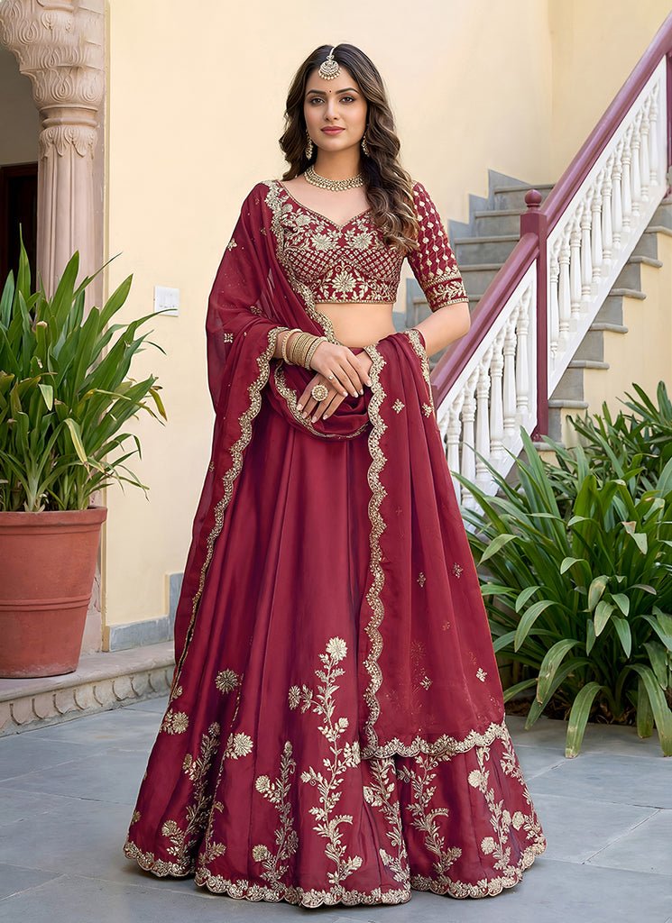 Red Heavy Embroidered PartyWear Silk Lehenga Choli
