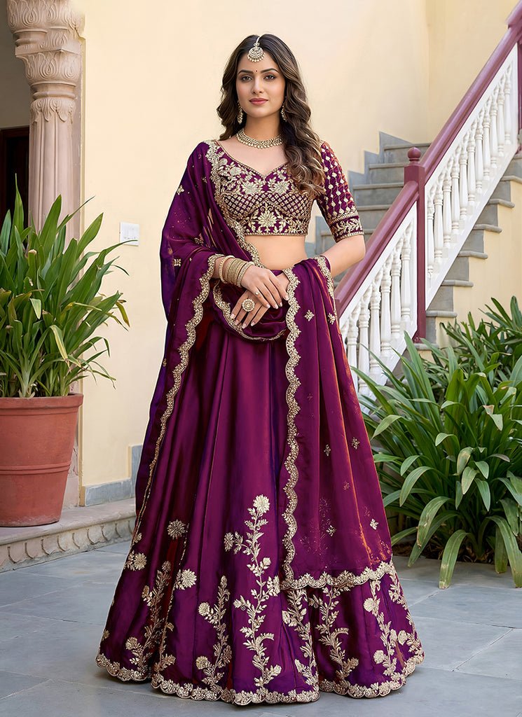 Wine Heavy Embroidered PartyWear Silk Lehenga Choli