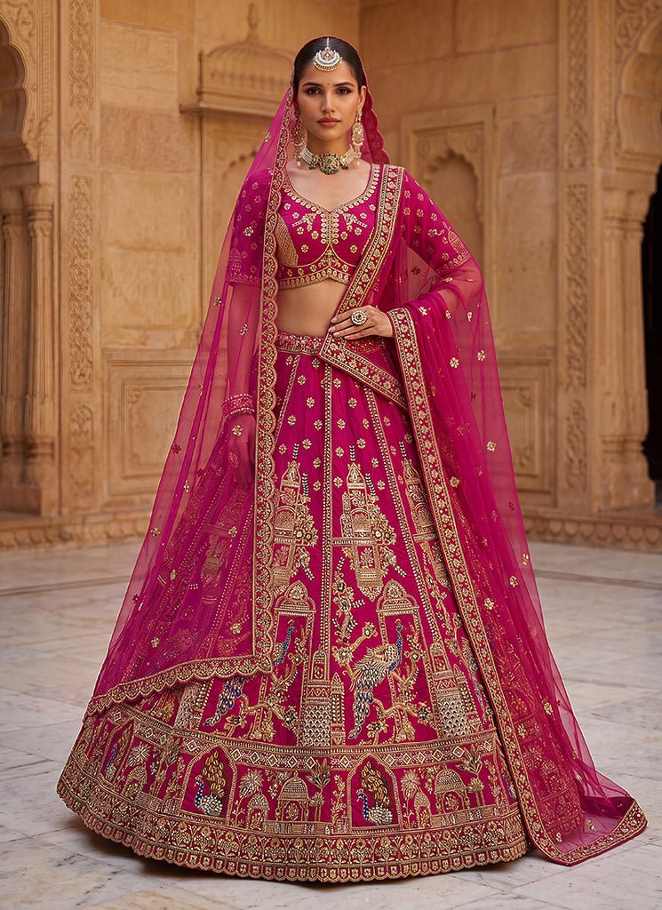 Magenta Pink Multicolored Heavy Embroidered Georgette Lehenga Choli