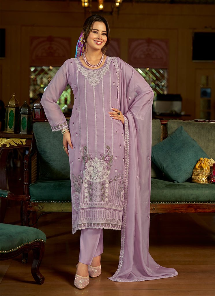 Lavender Multi Embroidered Pant/Palazzo Style Dress