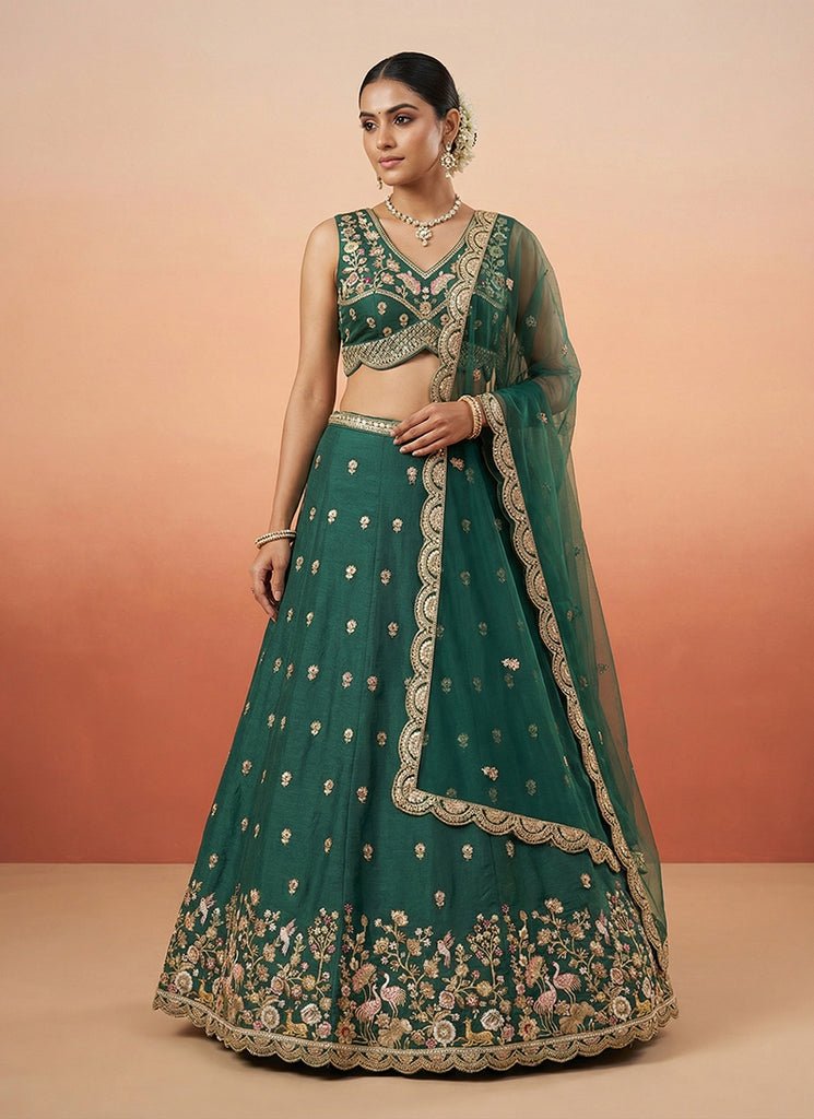 Green Multicolored Heavy Embroidered Georgette Lehenga Choli