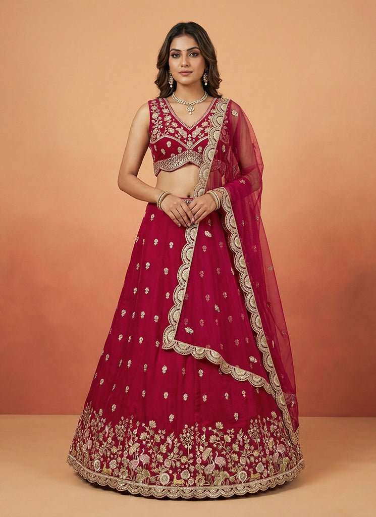 Red Multicolored Heavy Embroidered Georgette Lehenga Choli