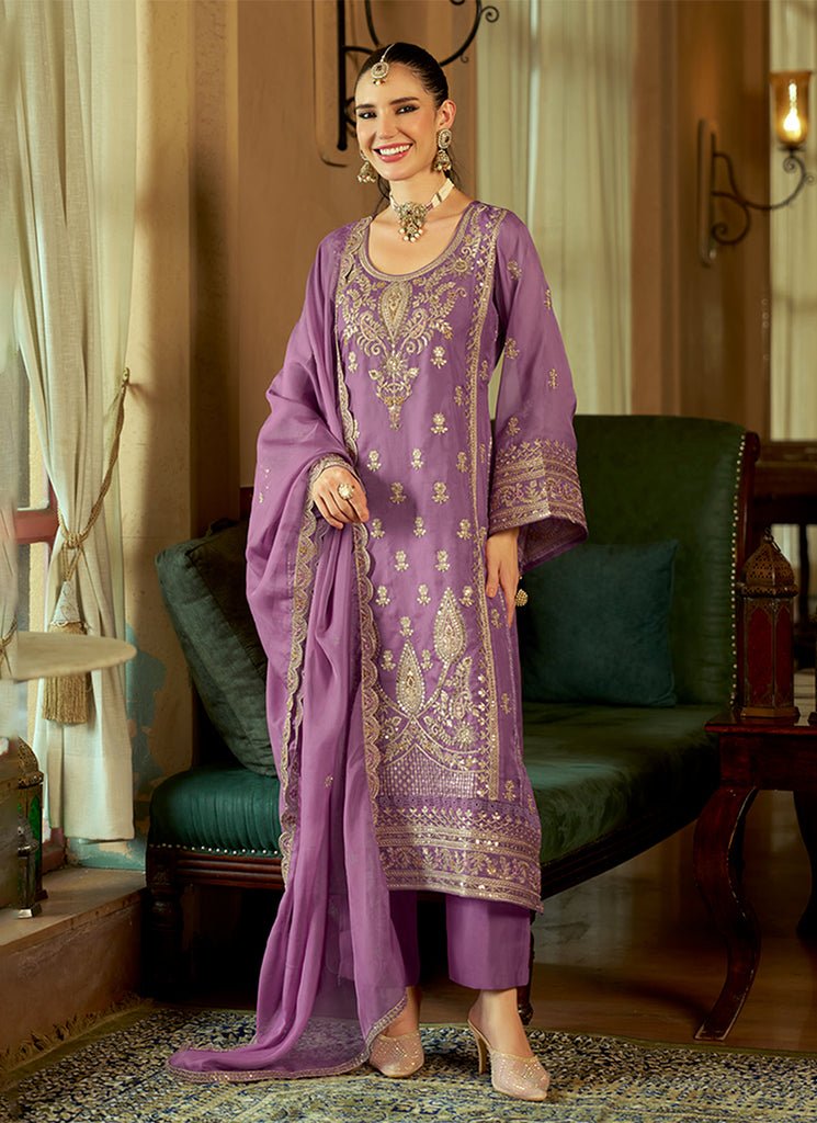 Lavender Multi Embroidered Pant/Palazzo Style Dress