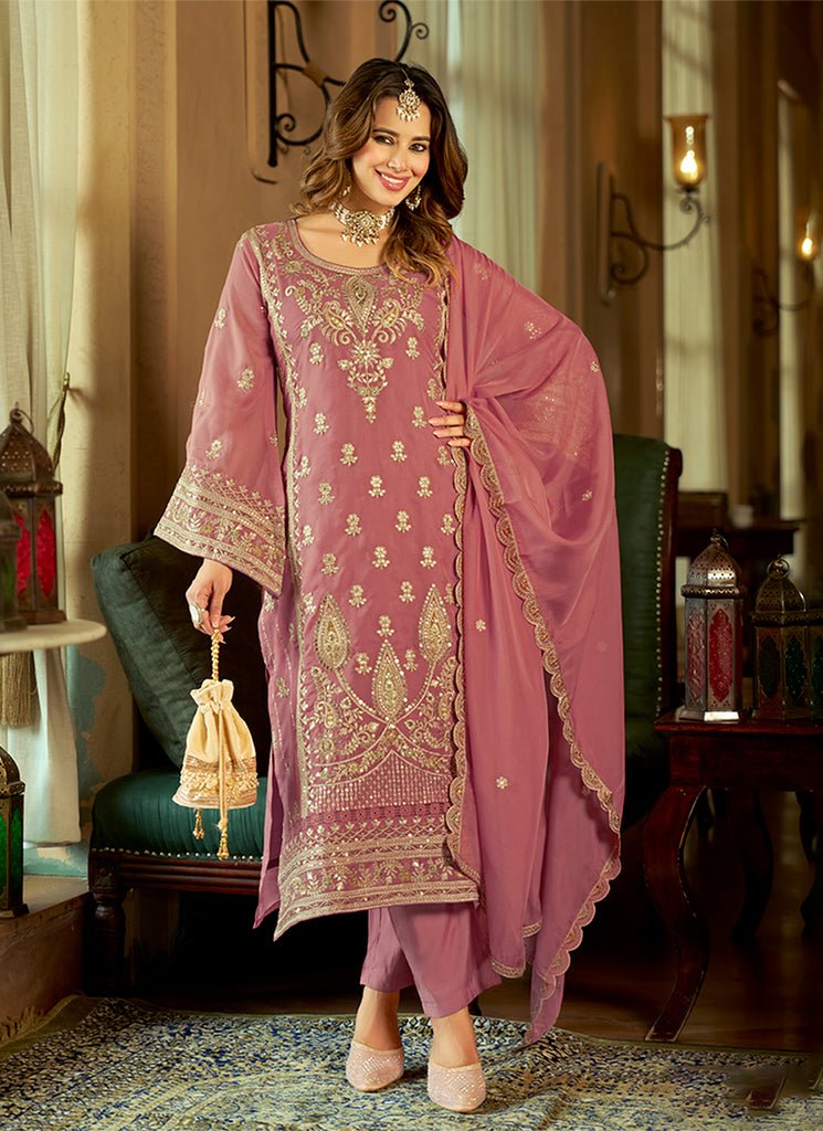 Peach Multi Embroidered Pant/Palazzo Style Dress