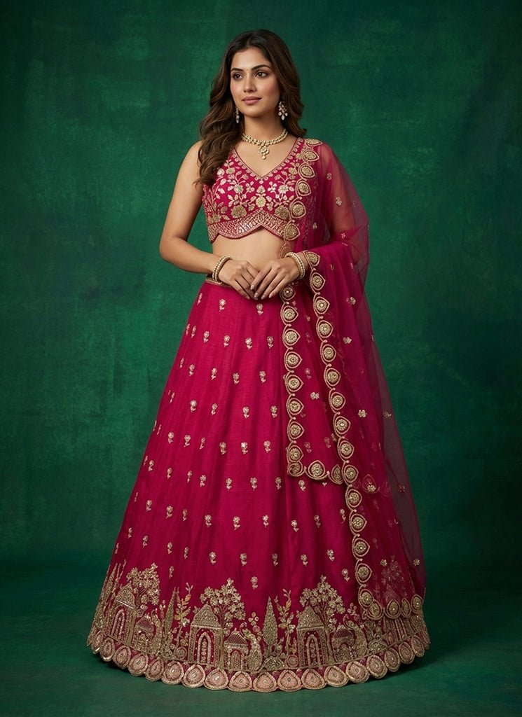 Pink Multicolored Heavy Embroidered Georgette Lehenga Choli