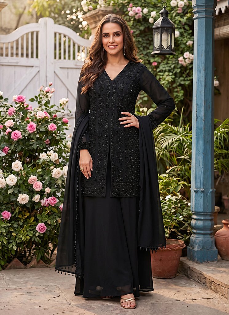 Black Heavy Embroidered Palazzo Style Dress
